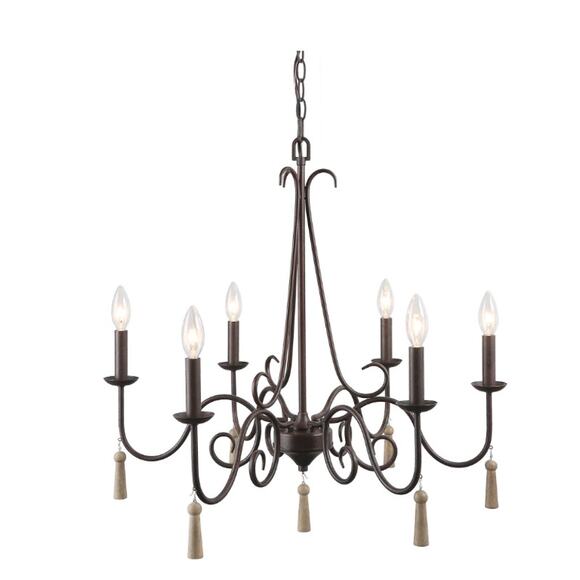 LNC 5-Light Chandelier French Country Shabby Chic Adjustabl Brown Rust Metal NEW - Picture 1 of 7